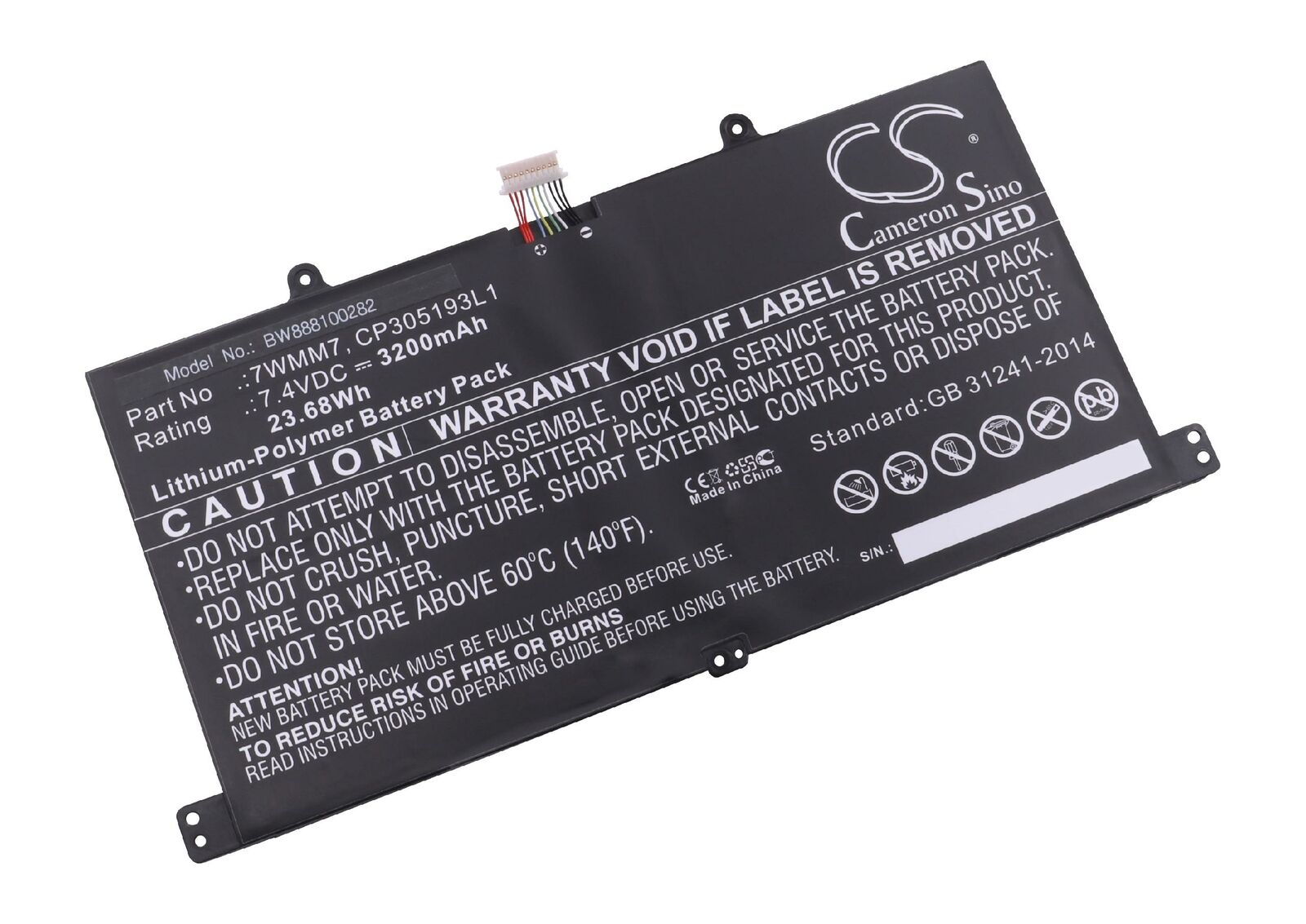 Batería para Dell 7WMM7, CP305193L1, DL011301-PLP22G0 3200mAh 7,4V Li-Polymer(compatible)
