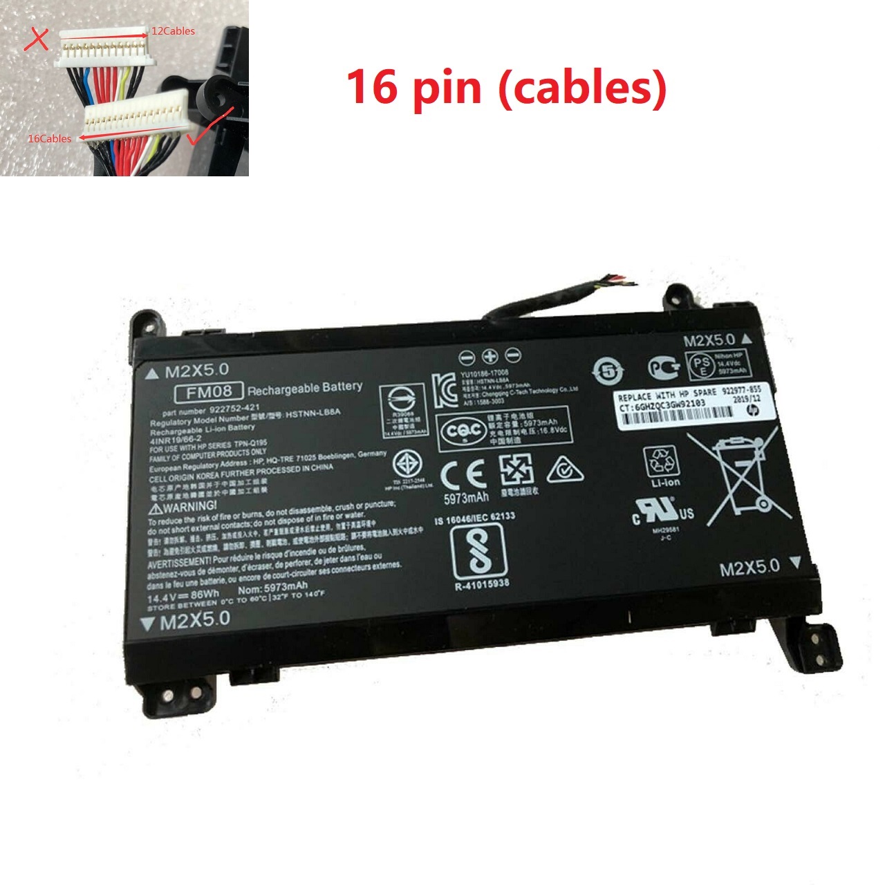 Batería para 16-Pin FM08 HP Omen 17 HSTNN-LB8B 922753-421 922977-855 TPN-Q195(compatible)