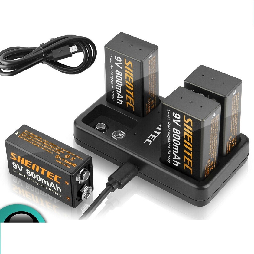 Batterie 4pcs 9V Lithium rechargeable + Chargeur USB 4 emplacements(compatible)