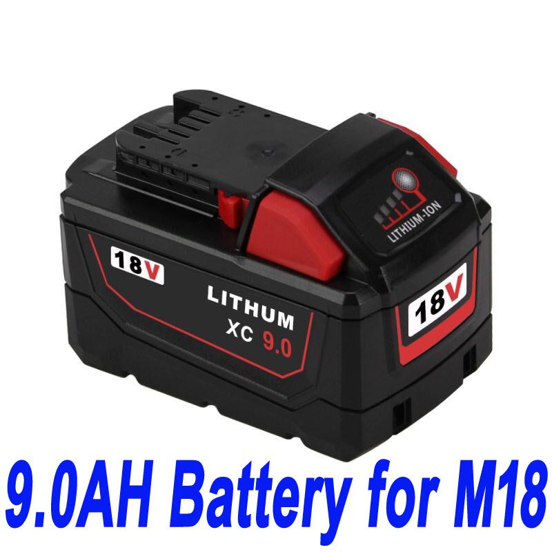 Batería 18V 9.0Ah For Milwaukee M18 M18B4 48-11-1828 Red Lithium Ion XC 9.0 (compatible)