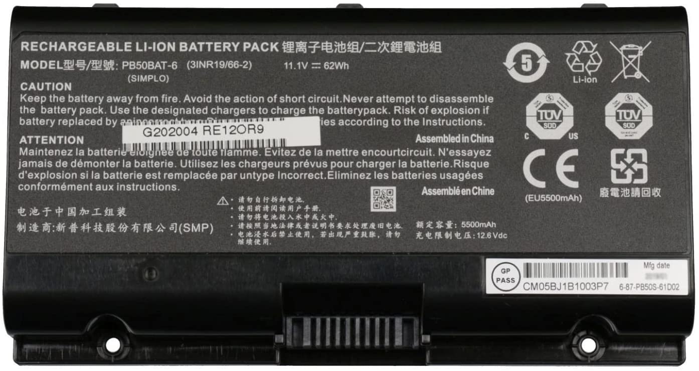 Batería para PB50BAT-6 PB71RF-G Clevo 3INR19/66-2 PB51RF-G(compatible)
