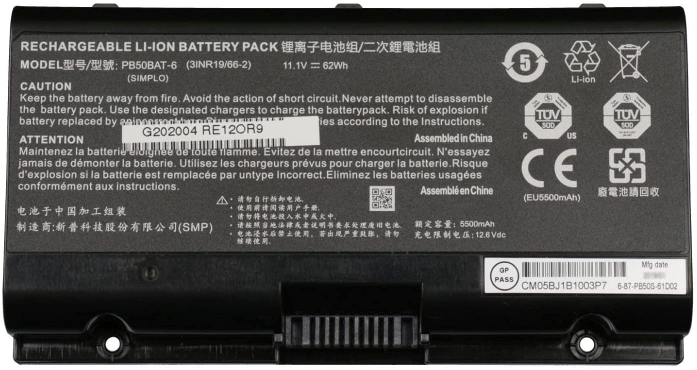 Batería para PB50BAT-6 PB71RF-G Clevo 3INR19/66-2 PB51RF-G(compatible) - Haga un click en la imagen para cerrar