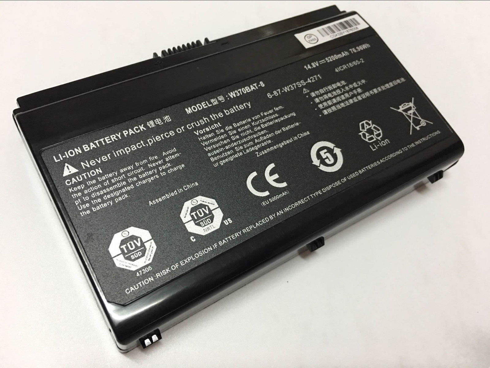 Batería para 14.8v 5200mAh W370BAT-8 Clevo Schenker XMG A722 6-87-W370S-4271(compatible)